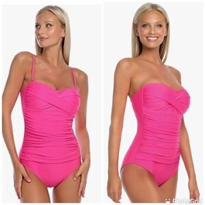 Relleciga Neon Rose Tummy Control Ruched Swimwear Strapless One Piece